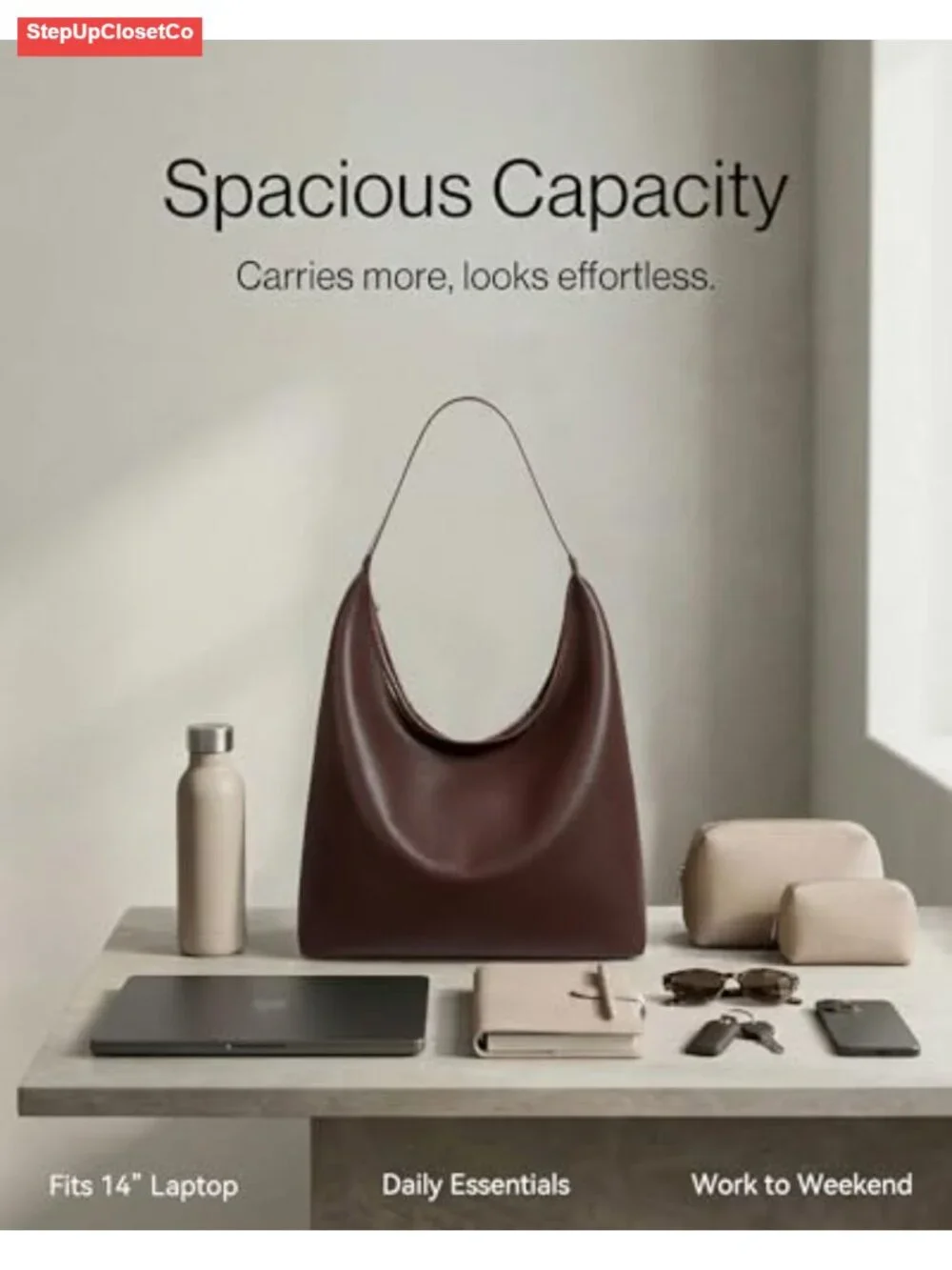 Large Hobo Bag Women Soft Vegan Leather Shoulder Tote Zipper